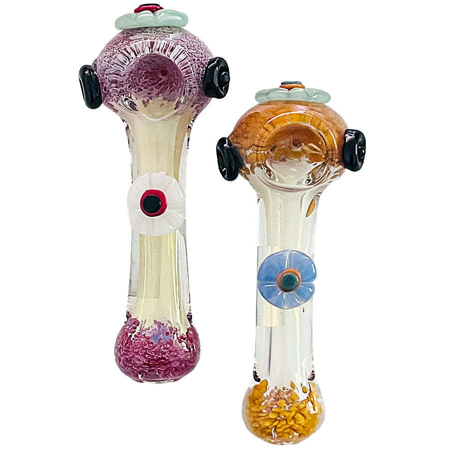 Flower Top Gold Fumed Pebbles Look Top And Base Handpipe | 4 inches | Assorted Colors product image